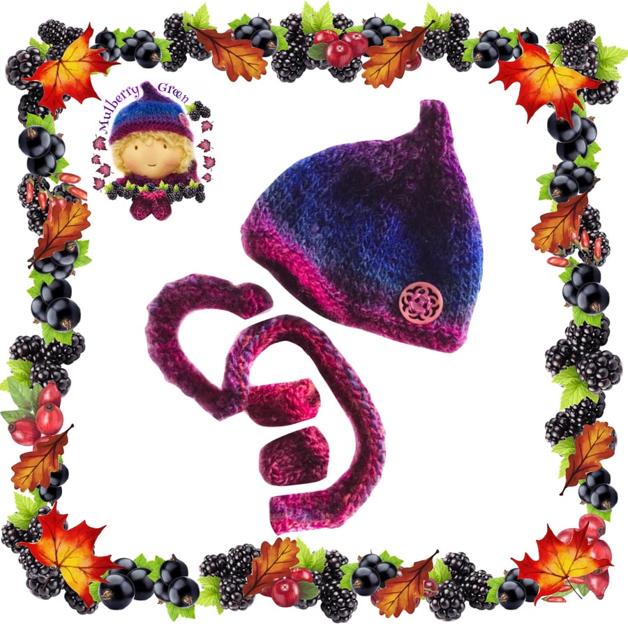Purple Shaded Hat, Scarf and Mittens Set
