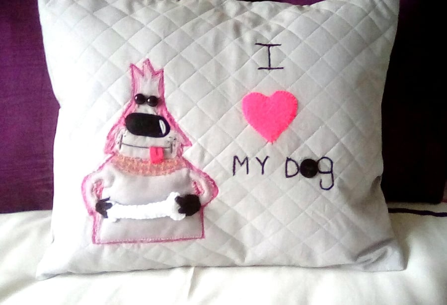Dog Themed Grey Cushion, Home cushion, Heart Cushion