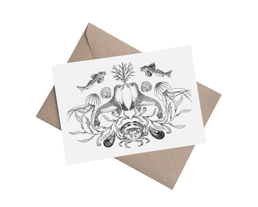 Coastal Symmetry - Seals: A5 Blank Greetings Card 