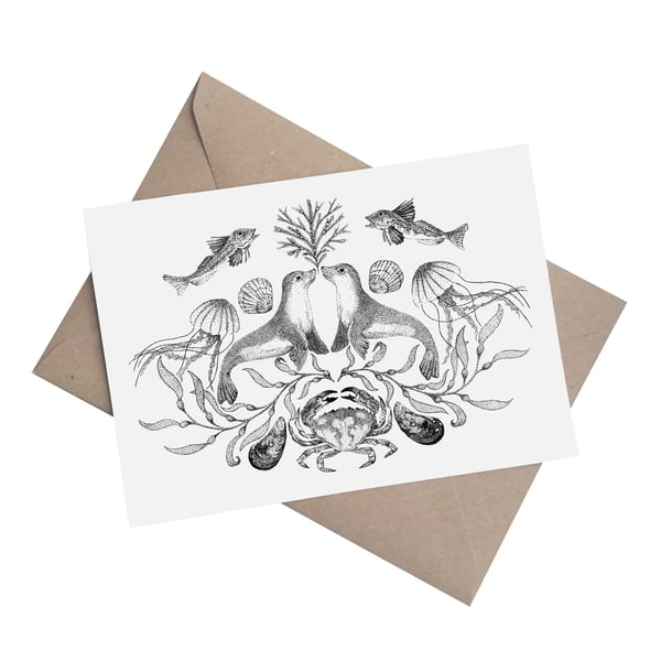 Coastal Symmetry - Seals: A5 Blank Greetings Card 