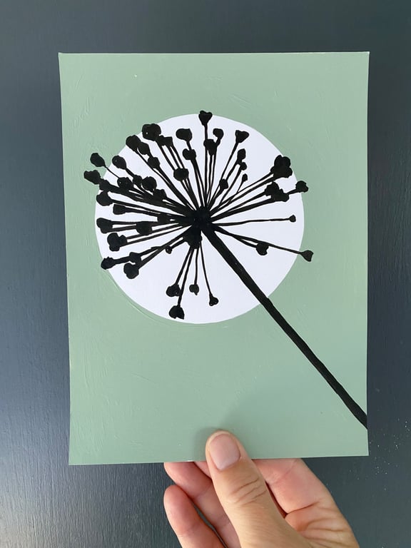 Botanical art, Garden Allium, seed head, shadow painting, handmade art, signed
