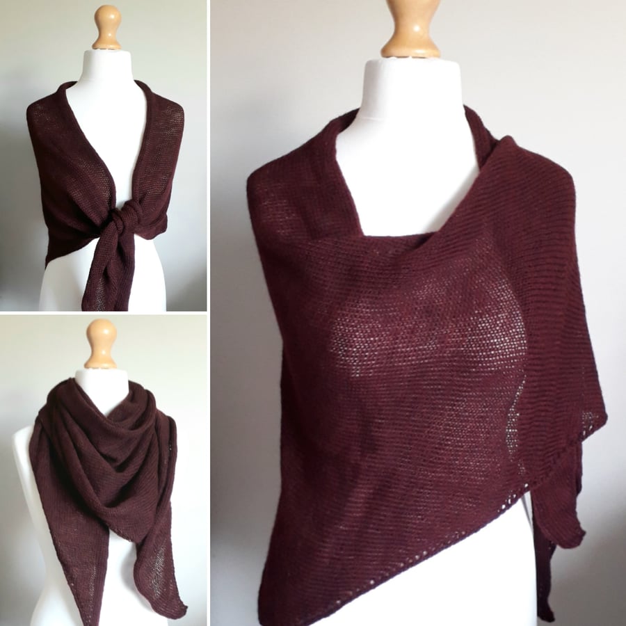 British Wool Wrap, Stole, Shawl - Burgundy