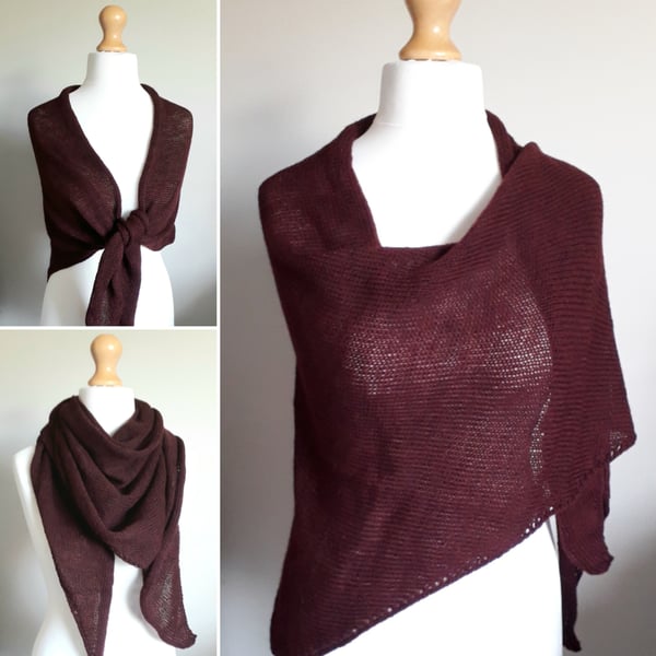 British Wool Wrap, Stole, Shawl - Burgundy