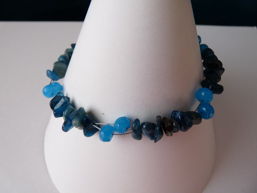 Blue Chinese Jade & Apatite Bracelet - Sterling Silver - Handmade 