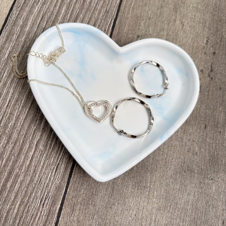 Blue Marbled Heart Trinket Dish - Eco Resin Jewellery Tray