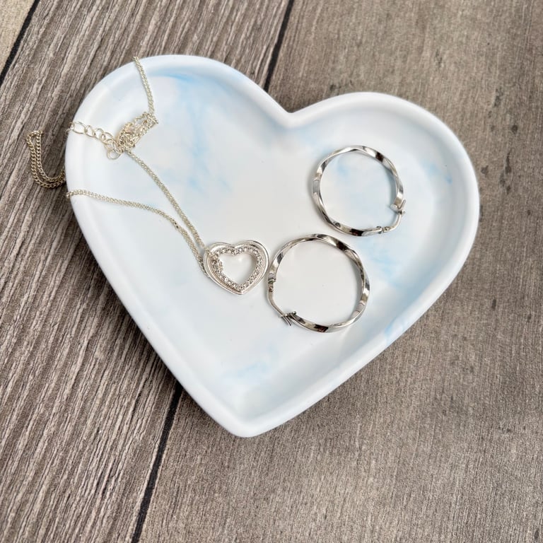 Blue Marbled Heart Trinket Dish - Eco Resin Jewellery Tray
