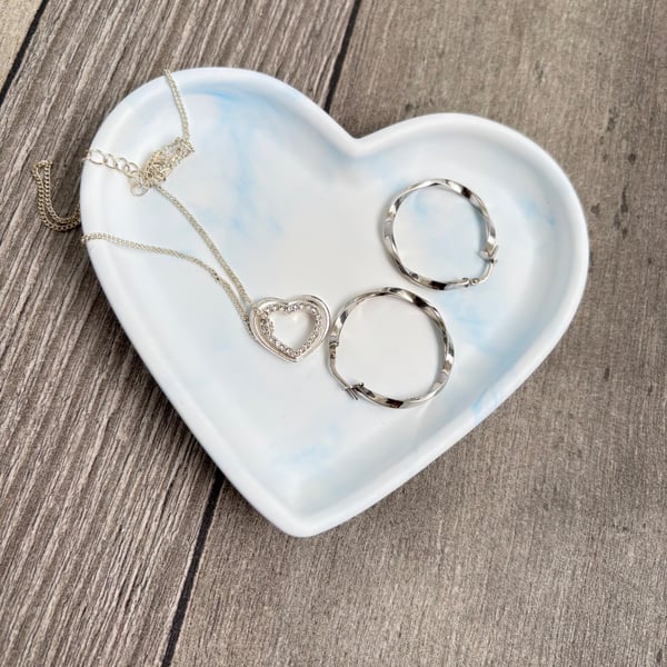 Blue Marbled Heart Trinket Dish - Eco Resin Jewellery Tray