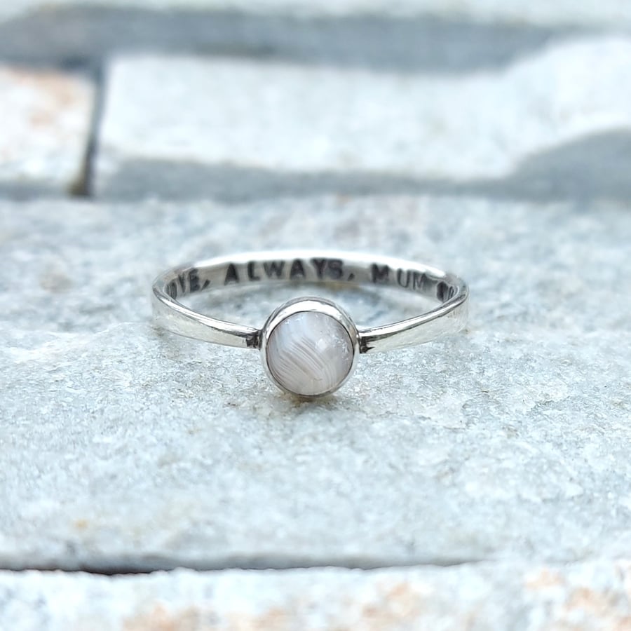 Hebridean Agate Personalised Handmade Scottish Ring Oxidised Sterling Silver