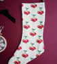 Medium Cream Christmas Stocking with Retro Cherry Print  - Image 2