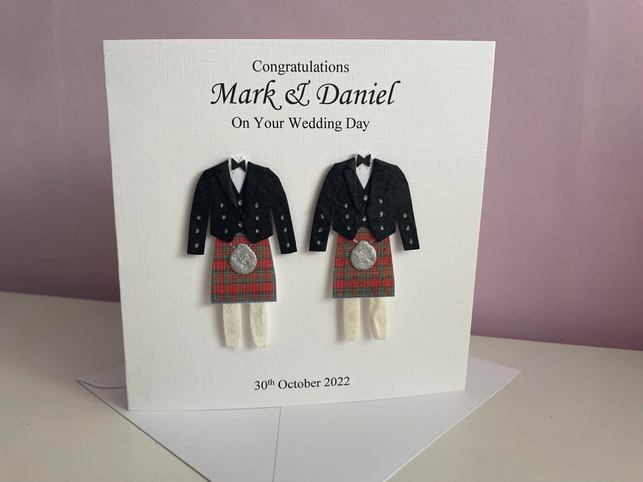 Personalised Scottish Gay Wedding Card, Couple, Mr and Mr, Kilt