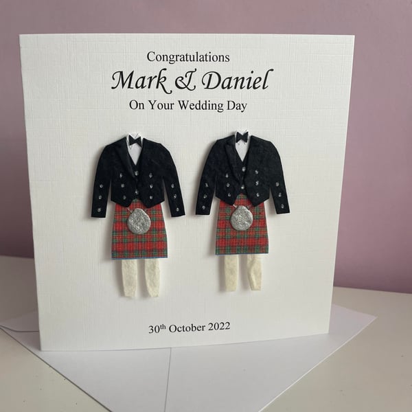 Personalised Scottish Gay Wedding Card, Couple, Mr and Mr, Kilt