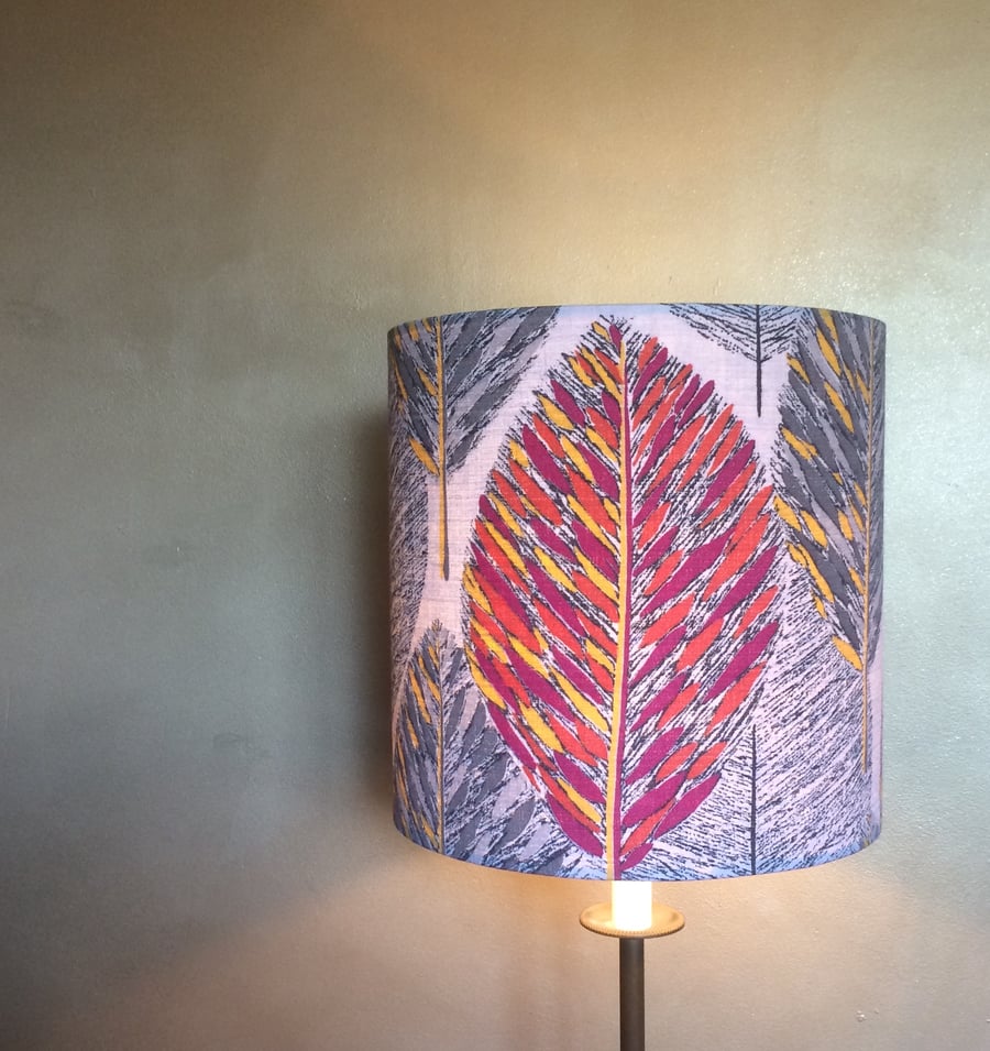 50s  Grey Abstract Leaf Barkcloth VIntage Fabric Lampshade option 