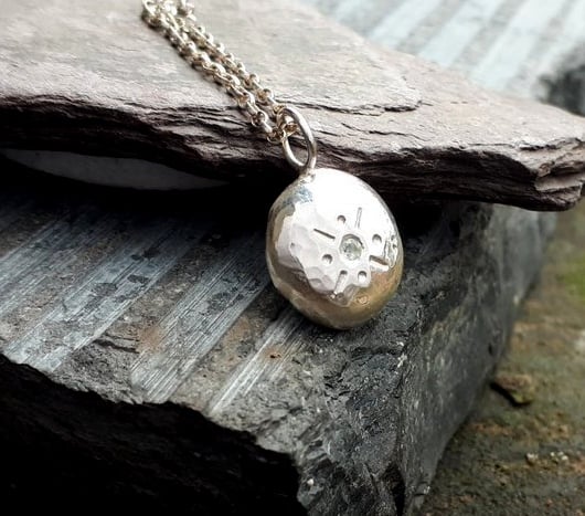 AQUAMARINE NUGGET PENDANT Handmade Recycled sterling silver nugget pendant
