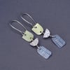 Lime, grey and silver dangle earrings