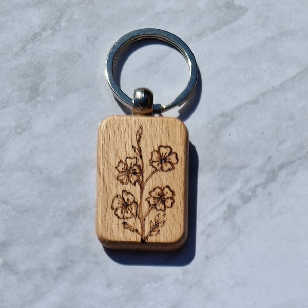 wooden keyring decorated with flowers