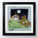 Hand Made Textile Art - Moonlit Hills (19x19cm)