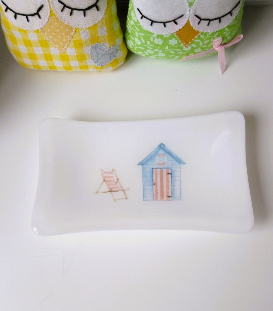 Fused Glass Beach Hut Soap Dish