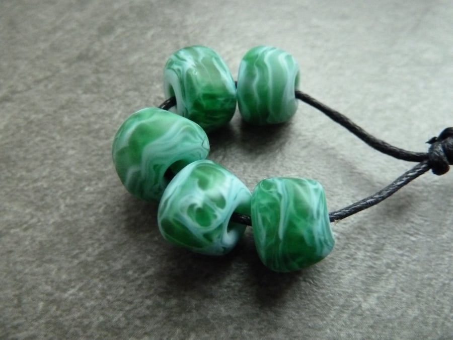 lampwork glass beads, green nuggets