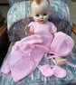 Knitted Outfit for 18" Pedigree Doll. 5 Piece, Lacy Design in Pink. 50's Style - Image 4