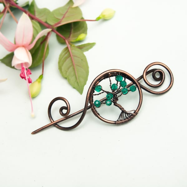 Antique copper shawl pin,HandmadeTree of life shawl pin, sweater brooch,