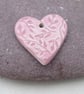 Medium Shell Pink Leaf Texture Heart Shaped Ceramic Pendant - Image 1