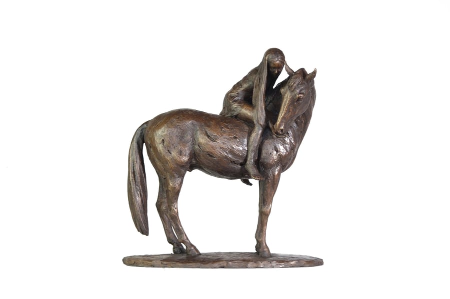 Horse and Girl Statue Bronze Resin Horse and Rider Indoor Sculpture