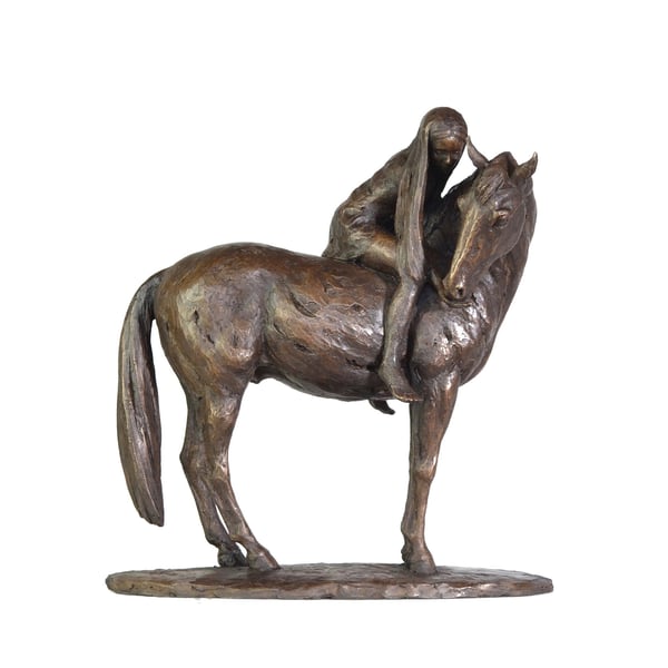 Horse and Girl Statue Bronze Resin Horse and Rider Indoor Sculpture