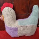 Chicken doorstop! Knitted hen! Patchwork! Upcycled! 