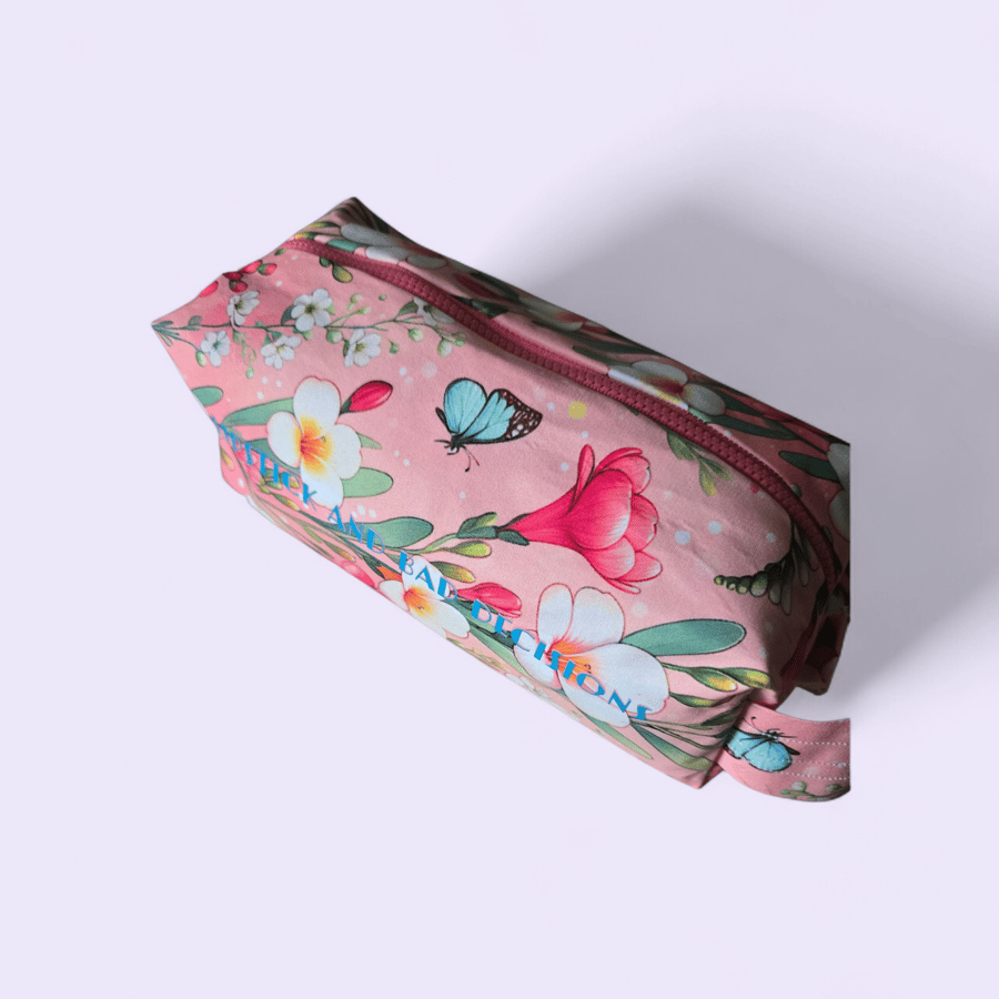 Personalised large flora makeup bag with quote 