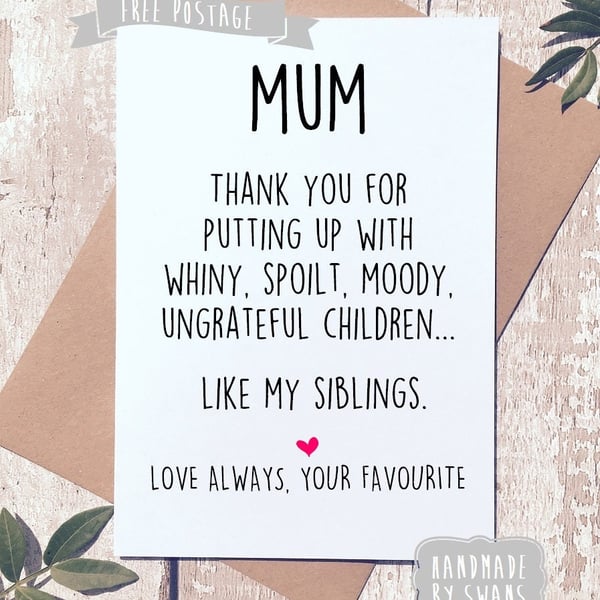 Funny birthday card for mum, card for mum, funny card, funny birthday card, birt