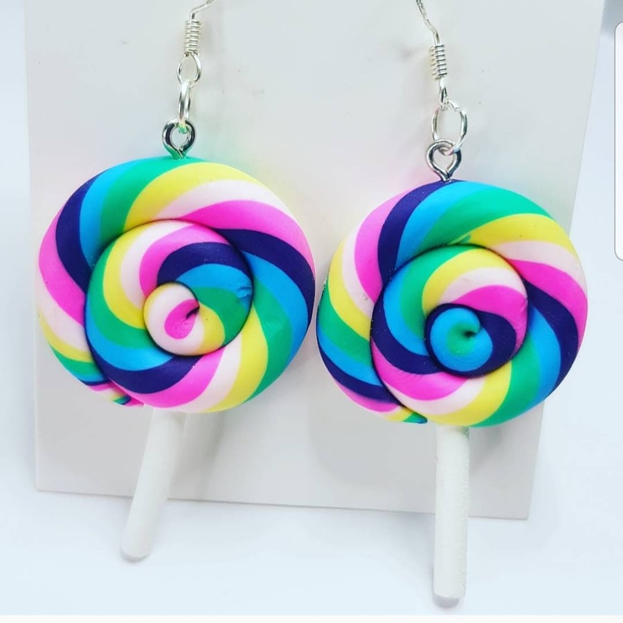 Very cute lollipop earrings. Handmade earrings, polymer clay earrings, lightweig