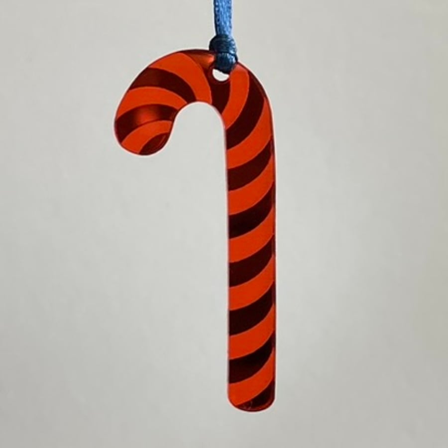Red mirrored acrylic candy cane decoration