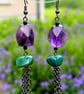 Playful Amethyst & Green Agate Tassel Earrings in Antique Black