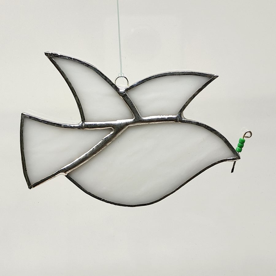 Stained glass small peace dove suncatcher hanging decoration. 