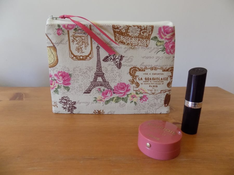 Paris Vintage Style Fabric Storage Pouch Small Make Up Bag Cosmetics Coin Purse