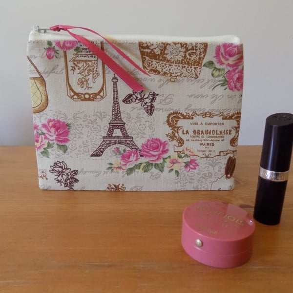 Paris Vintage Style Fabric Storage Pouch Small Make Up Bag Cosmetics Coin Purse