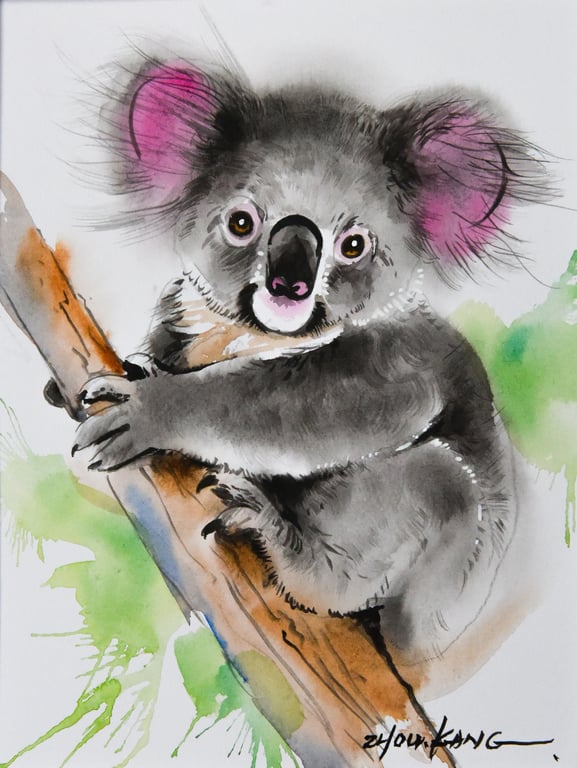 Cute Koala Watercolour Painting on Paper and Framed (One of a Kind)