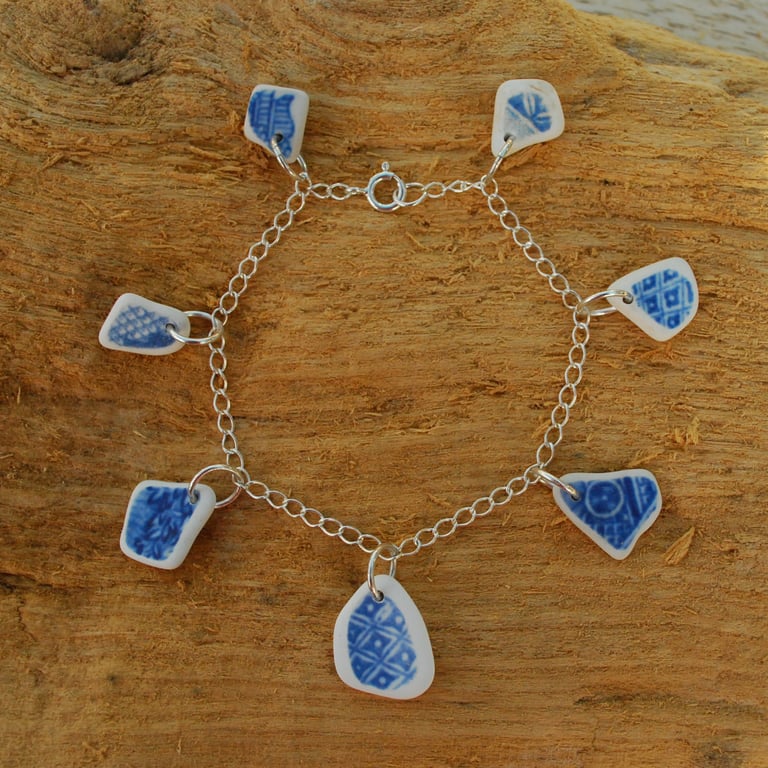 Beach pottery sterling silver bracelet