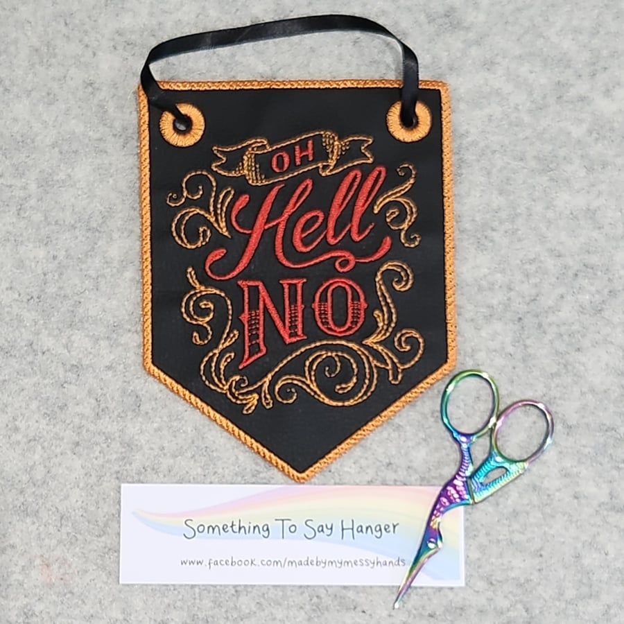 Embroidered Hanging Sign Wall Art Quote - Oh Hell No