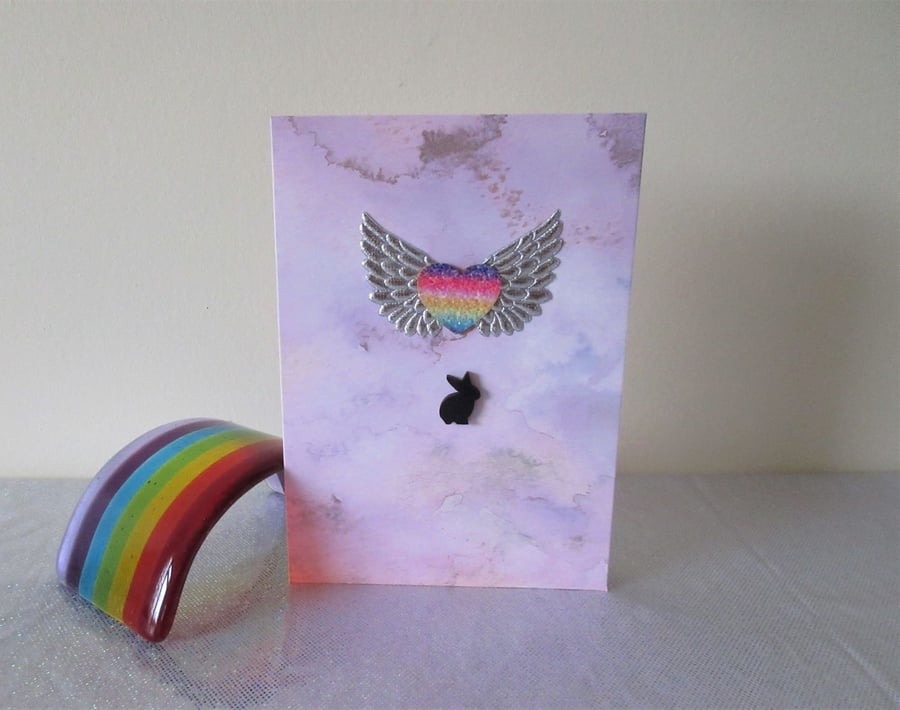 Rabbit Pet Loss Sympathy Condolences Greetings Card Bunny Rainbow Bridge