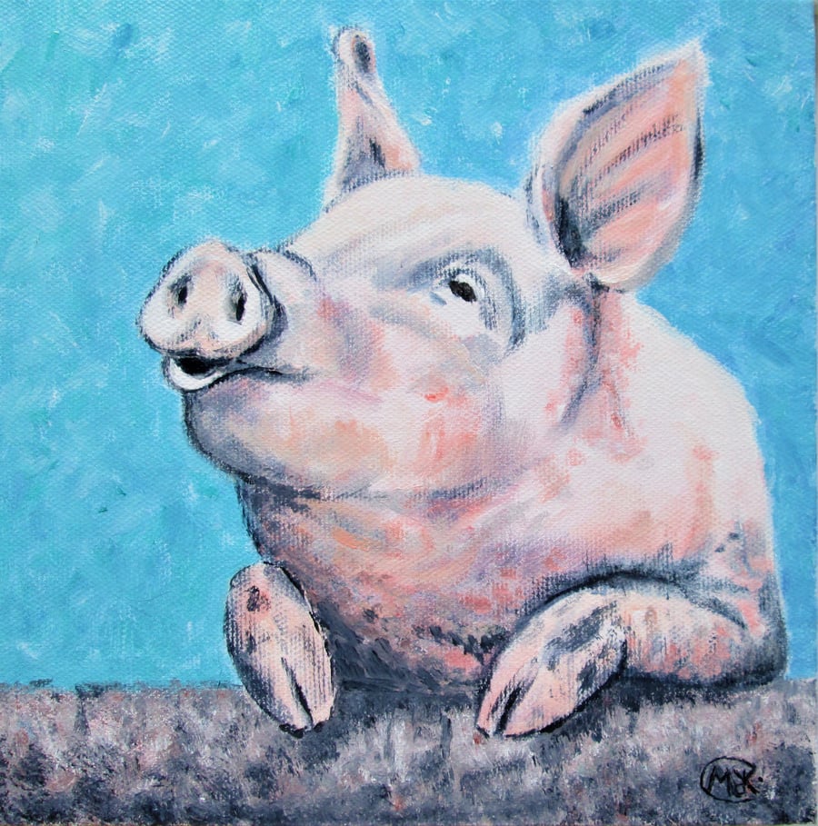 Pink Pig original acrylic painting on canvas