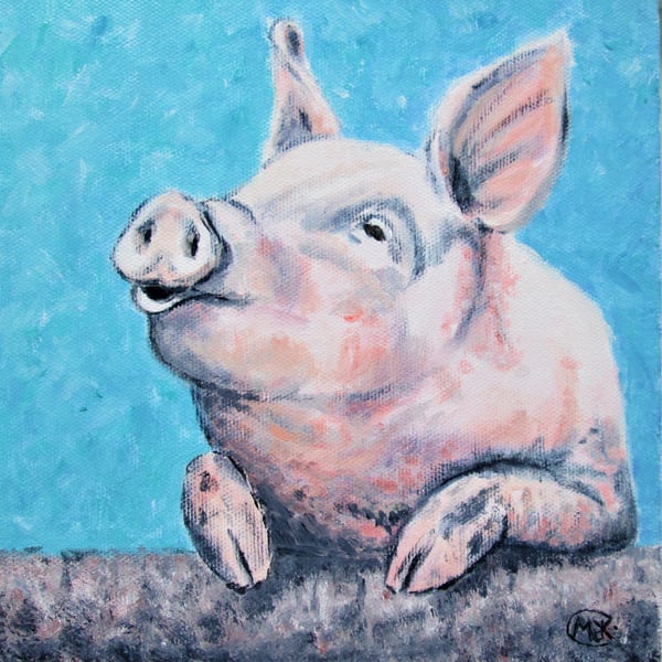 Pink Pig original acrylic painting on canvas