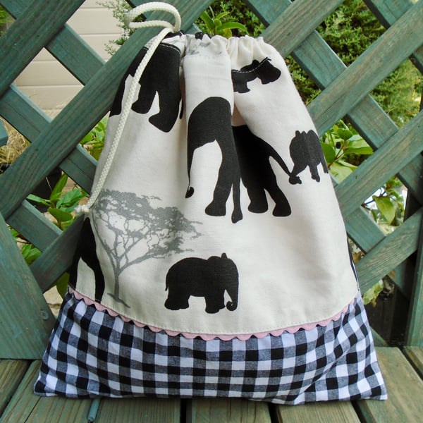 Cotton Drawstring Bag - Elephant 