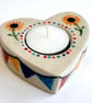 SUNFLOWER AND BUNTING CERAMIC HEART SHAPED TEALIGHT HOLDER