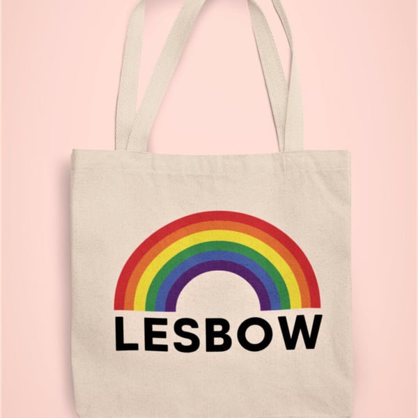 Lesbow Rainbow Tote Bag Lesbian LGBT Gay Reusable Cotton bag - Pride Theme 