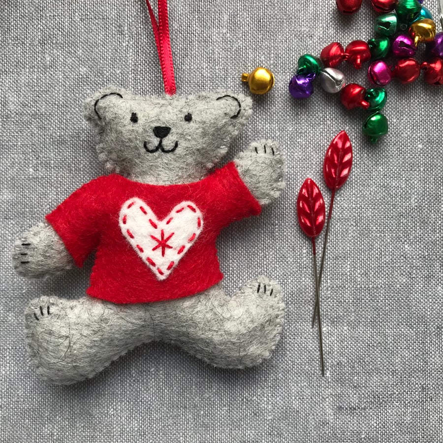 Teddy Christmas Tree Decoration - Loveheart Jumper