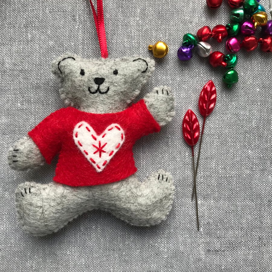 Teddy Christmas Tree Decoration Loveheart Jumper Folksy