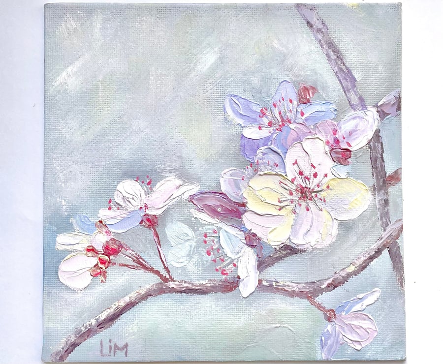 Sakura Blossom Painting on Canvas Impasto Original Art Cherry Blossom Tree Artwo