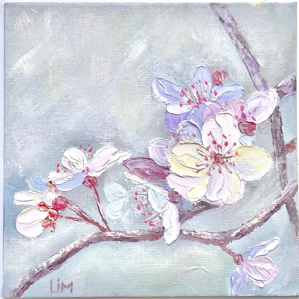 Sakura Blossom Painting on Canvas Impasto Original Art Cherry Blossom Tree Artwo