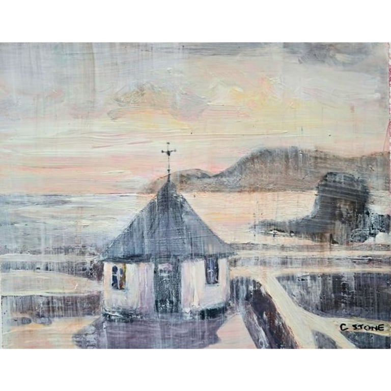 The Roundhouse Charlestown Cornwall Mixed Media Painting on Yupo Paper Mounted
